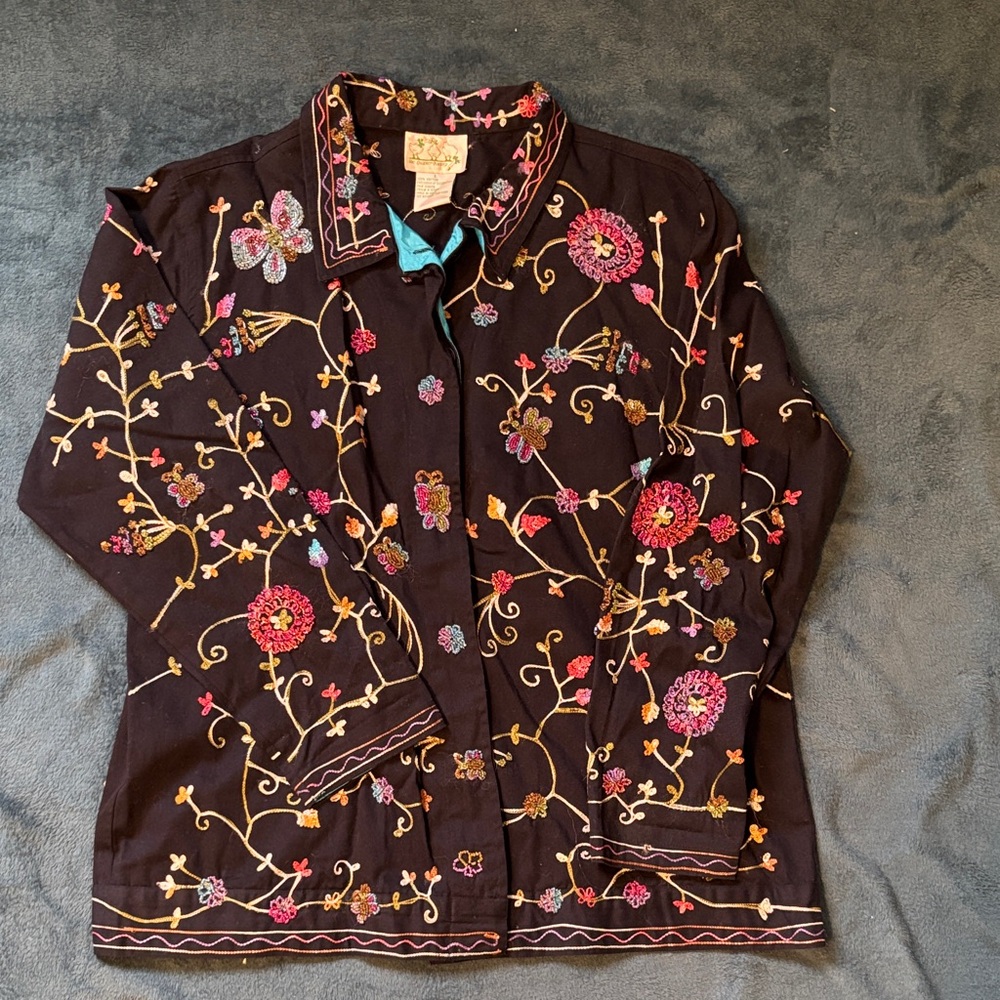 The Quacker Factory Embroidered/Beaded Floral Denim Jacket
